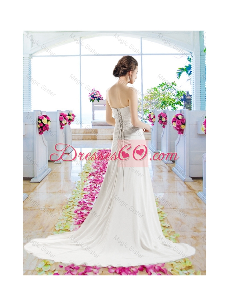 Cheap Strapless Court Train Wedding Dress with Beading
