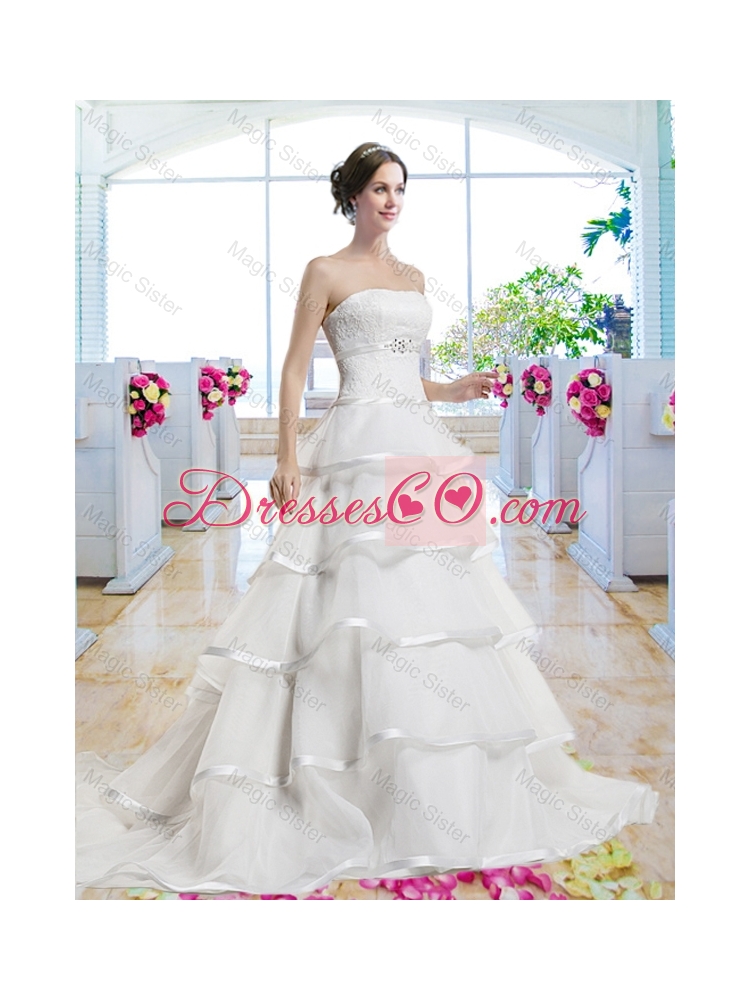 Fashionable Ruffled Layers Bridal Dress with Brush Train