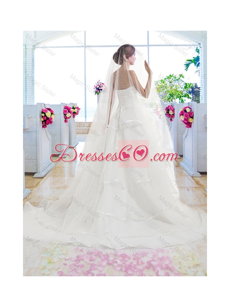 Fashionable Ruffled Layers Bridal Dress with Brush Train