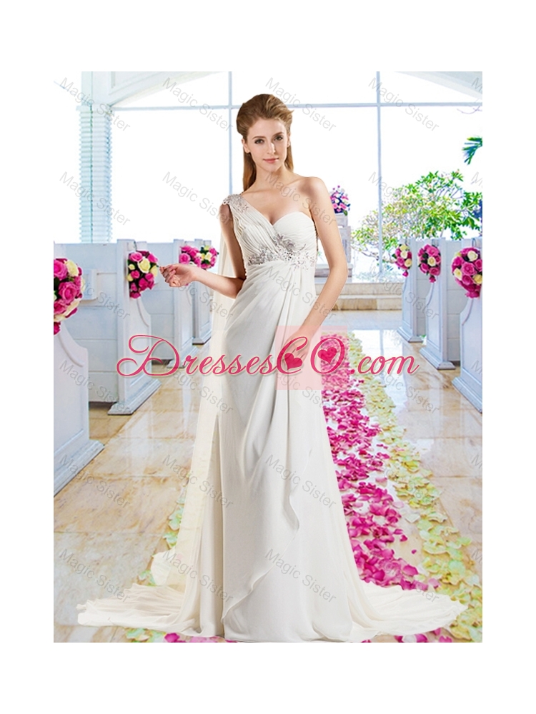 Latest Empire Beaded Wedding Dress with One Shoulder