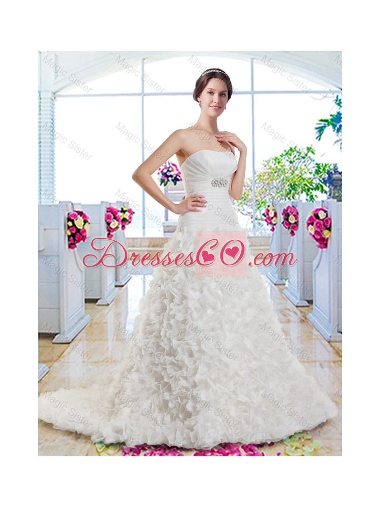 New Arrivals A Line Beaded Wedding Dress with Appliques