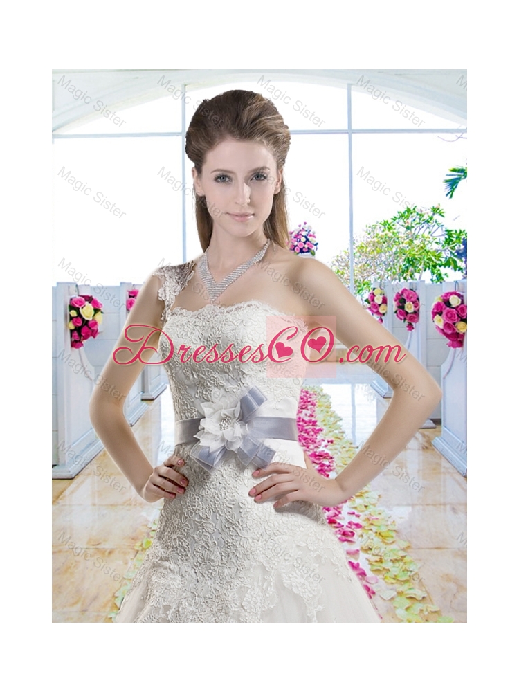 Popular One Shoulder Laced Bridal Gowns with Bowknot
