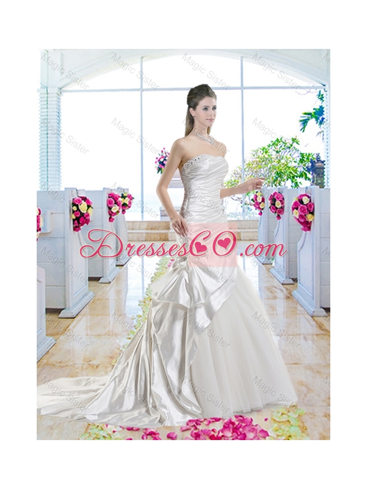 Romantic Mermaid One Shoulder Bridal Gowns with Court Train