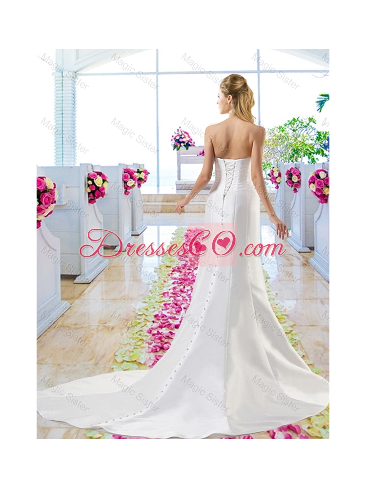 Simple Hand Made Flowers Wedding Dress with Column