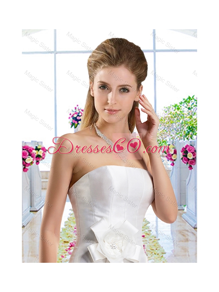 Simple Hand Made Flowers Wedding Dress with Column