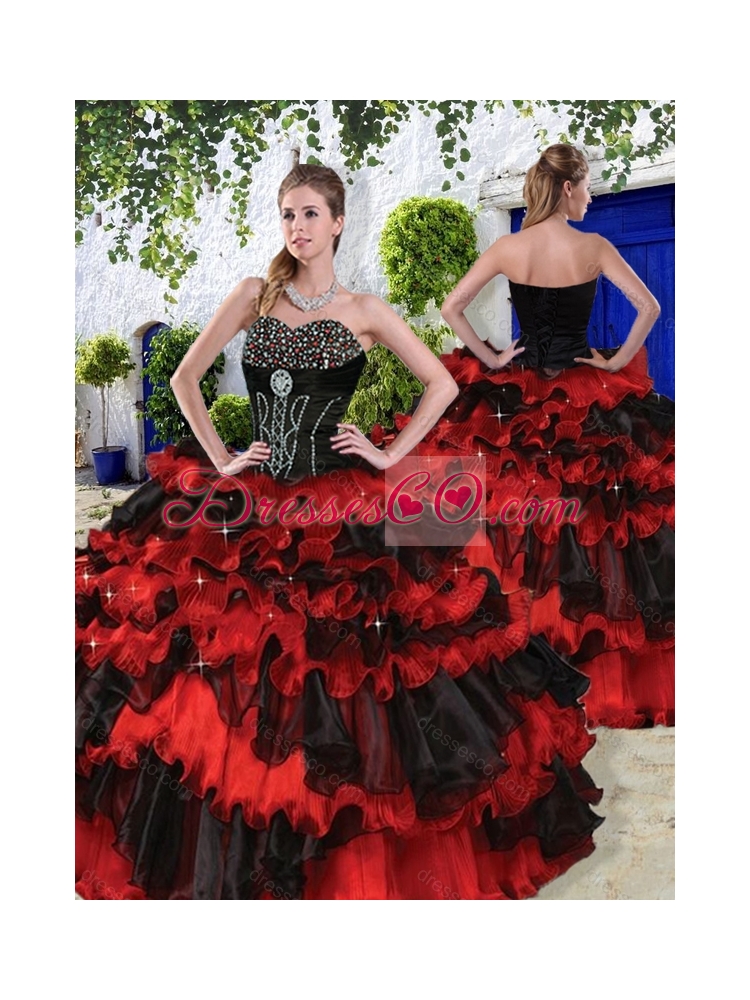 Luxurious Beaded Multi Color Quinceanera Dress with Ruffled Layers