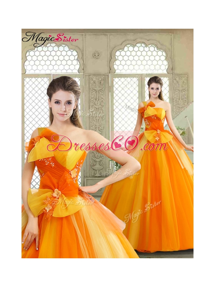 Cheap Appliques and Bowknot Quinceanera Gowns with One Shoulder