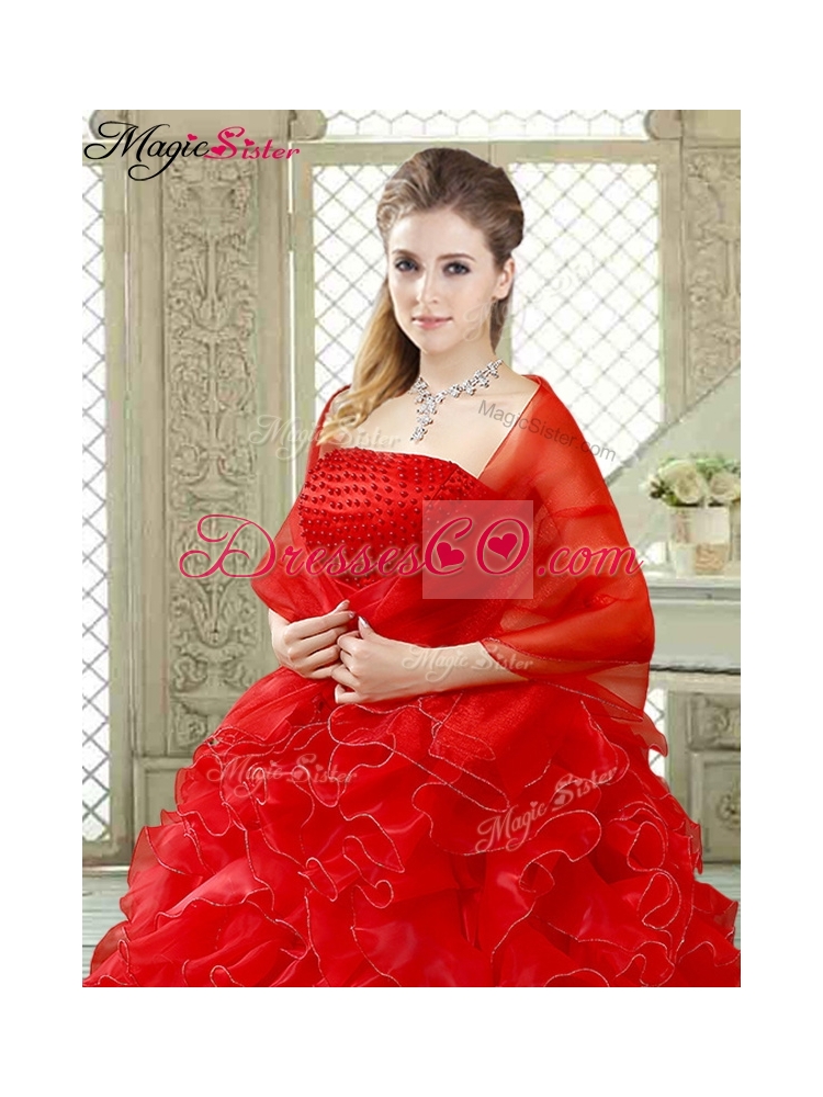 Classical Spring Red Quinceanera Gowns with Beading and Ruffles