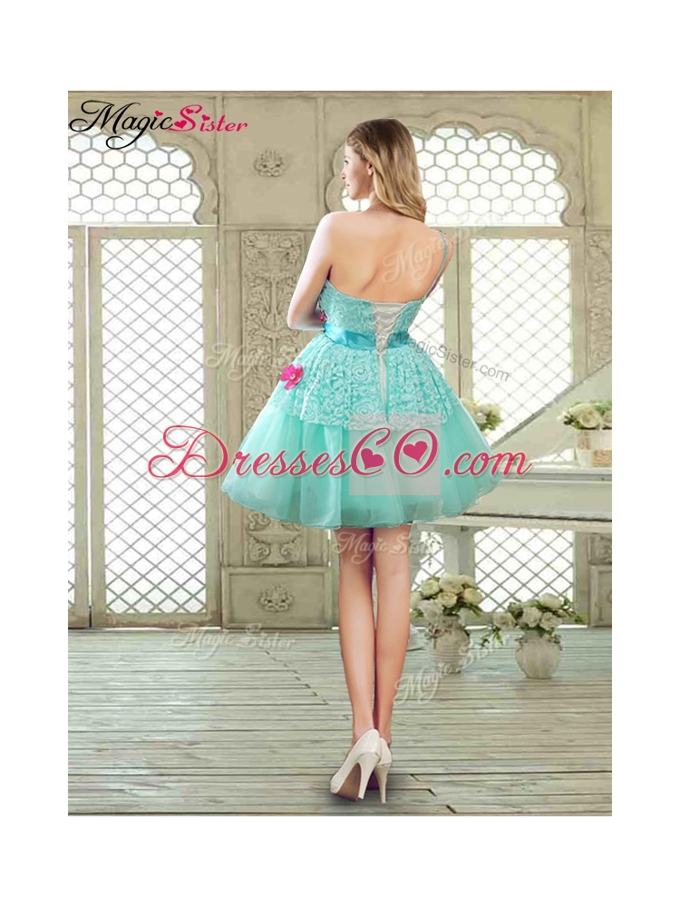 Elegant A Line Appliques and Lace Dama Dress with One Shoulder