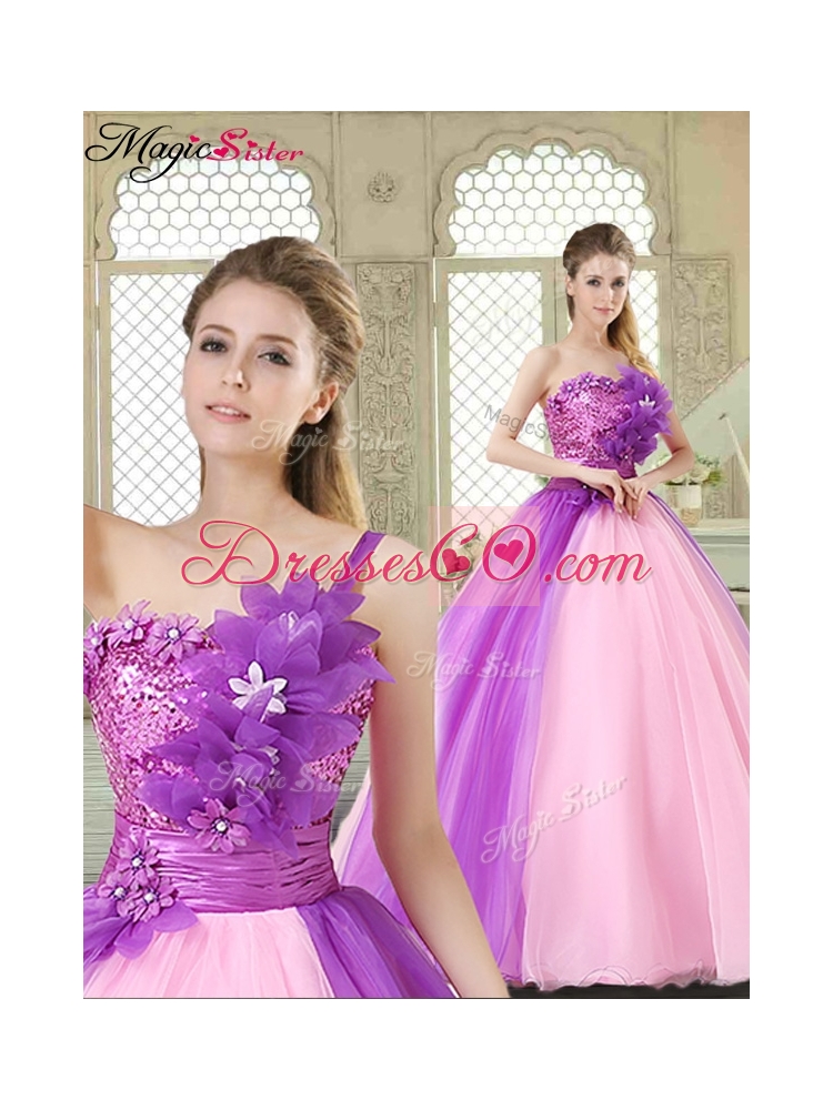 Elegant Hand Made Flowers Quinceanera Dress in Multi Color