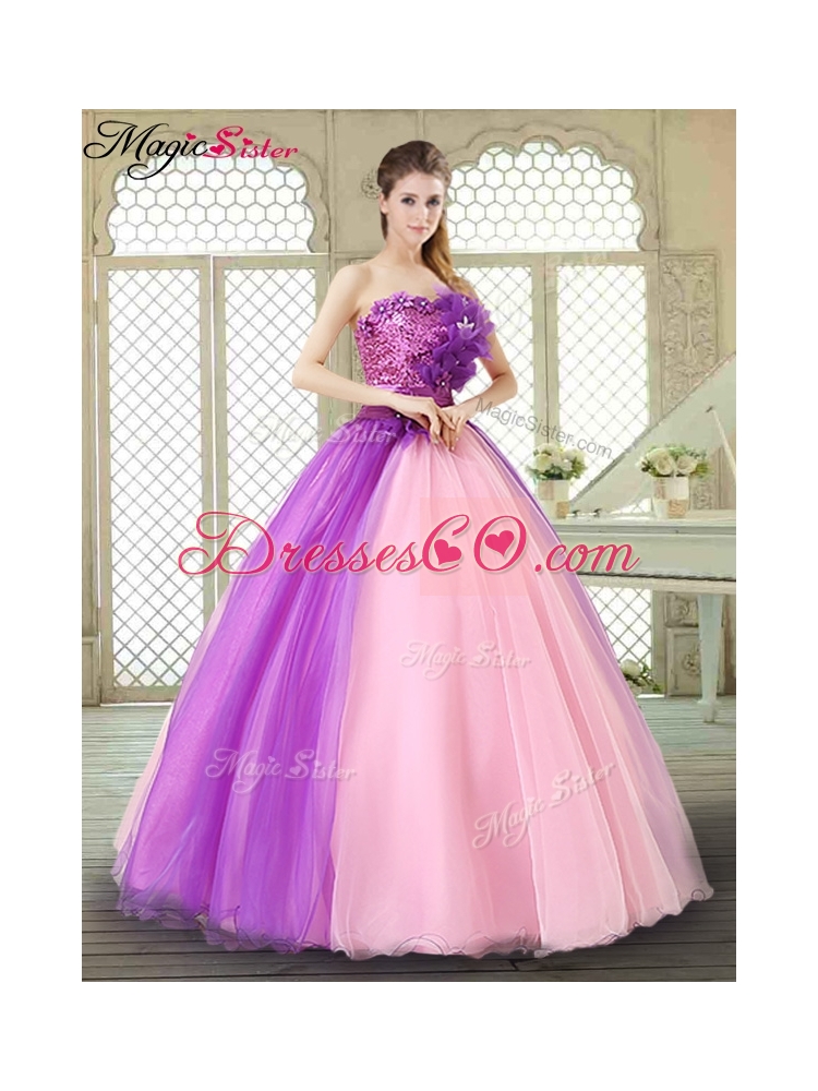 Elegant Hand Made Flowers Quinceanera Dress in Multi Color