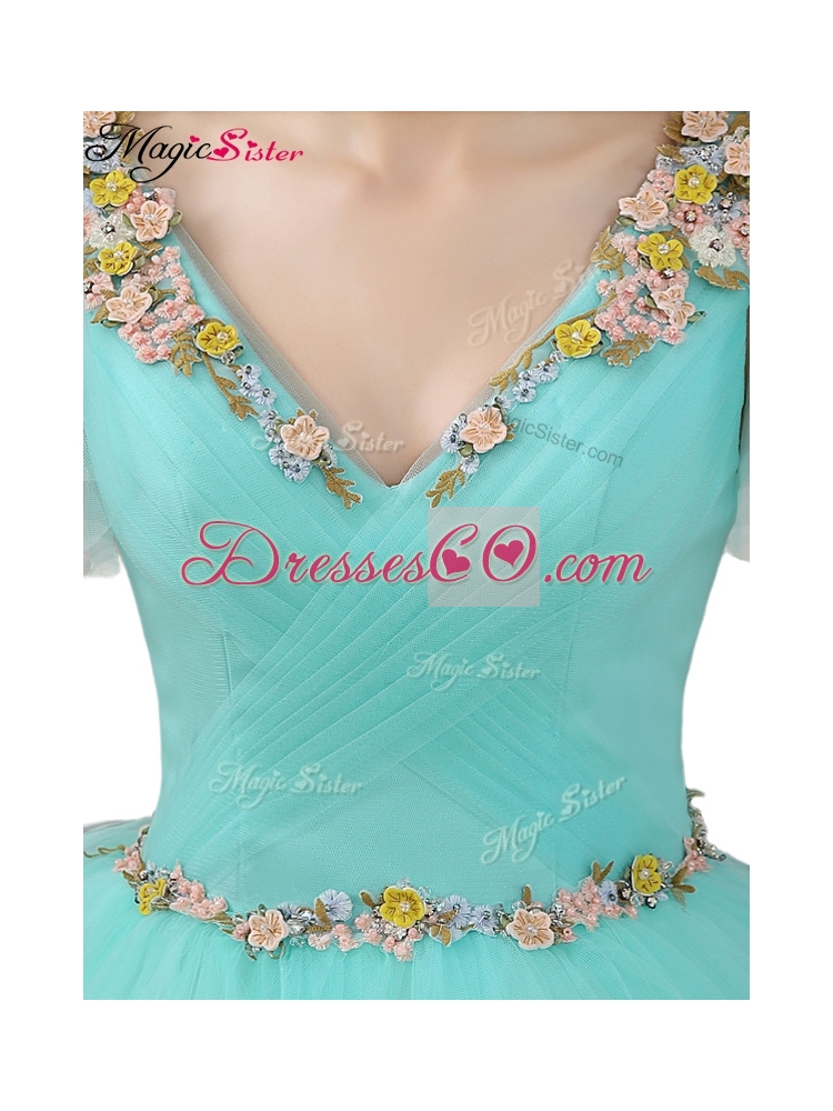 Exquisite V Neck Mint Quinceanera Dress with Appliques