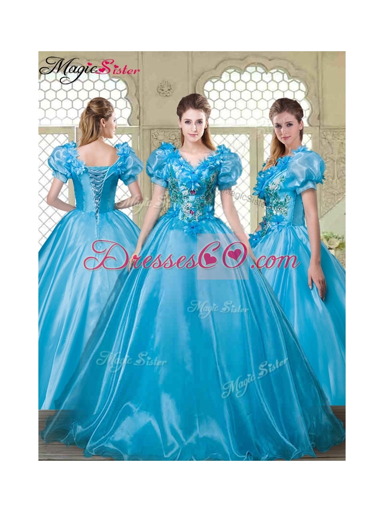 Gorgeous Appliques and Beading Quinceanera Dress with V Neck
