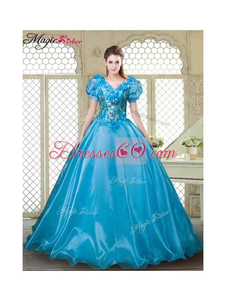 Gorgeous Appliques and Beading Quinceanera Dress with V Neck