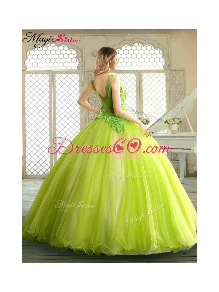 Luxurious Beading and Appliques Quinceanera Dress in Yellow Green