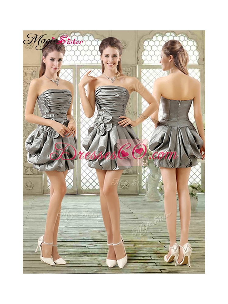 New Style Short Strapless Silver Dama Dress with Pick Ups