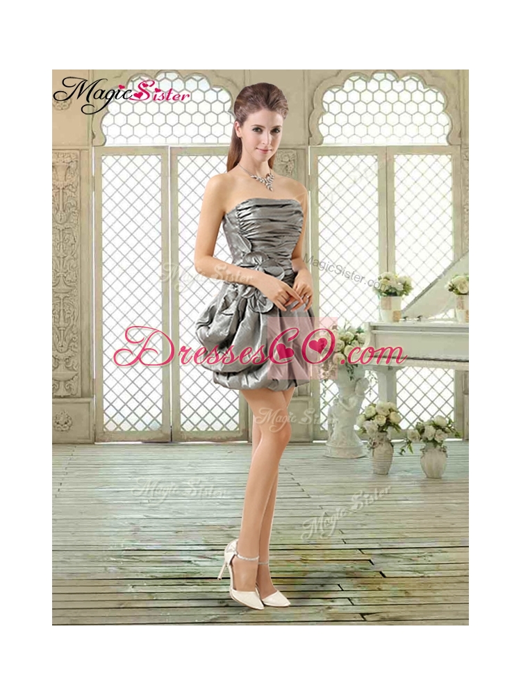 New Style Short Strapless Silver Dama Dress with Pick Ups