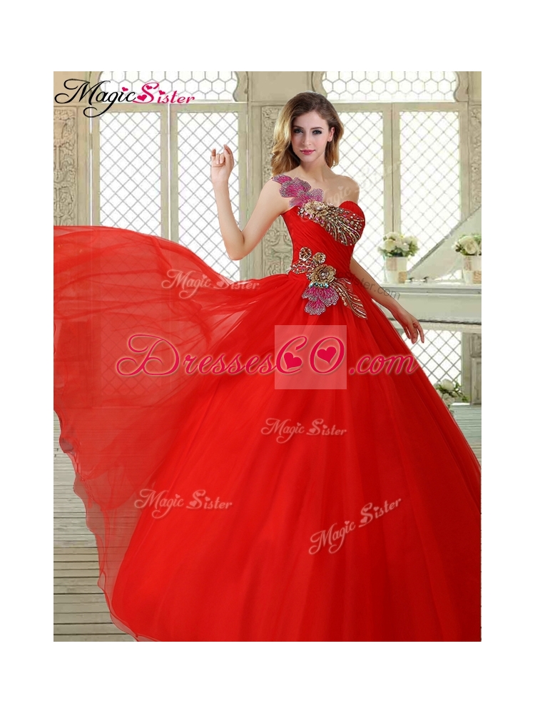 Spring Hot Sale Appliques and Beading Quinceanera Dress with One Shoulder
