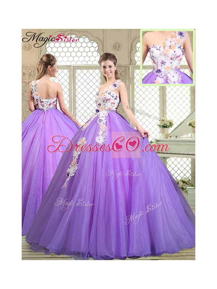 Spring Popular Beading and Appliques Quinceanera Gowns with One Shoulder