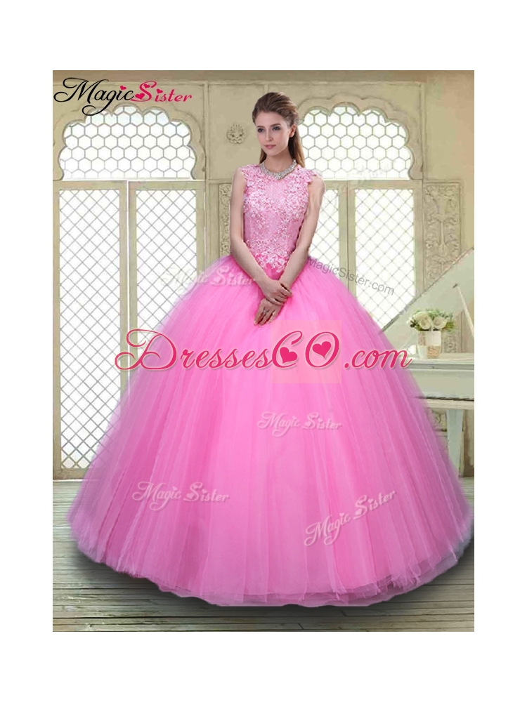 Spring Popular Scoop Hand Made Flowers Quinceanera  Dress with Brush Train