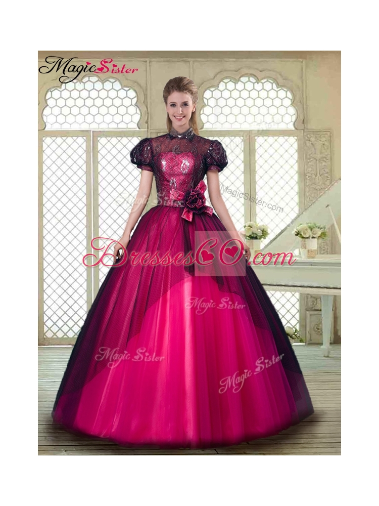 Beautiful High Neck Quinceanera Dress with Short Sleeves