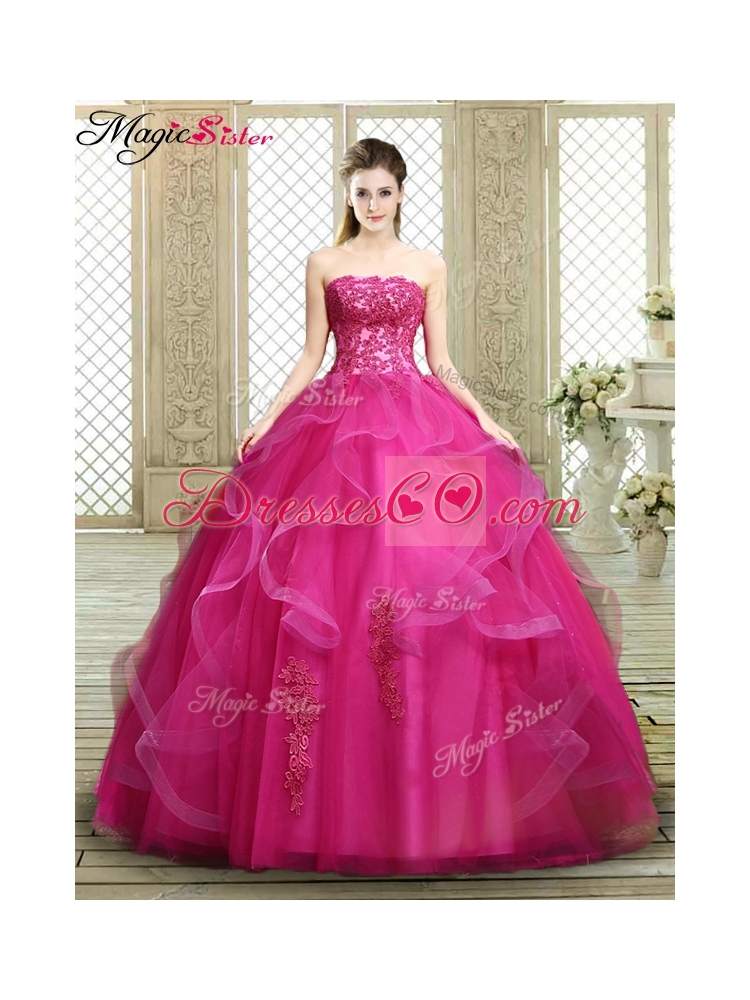 Classical Strapless Fuchsia Quinceanera Dress with Appliques