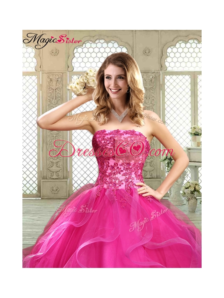Classical Strapless Fuchsia Quinceanera Dress with Appliques