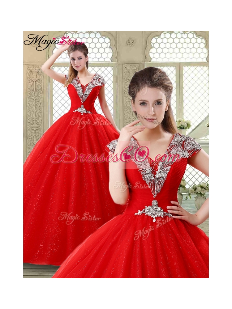Exquisite Ball Gown Beading Quinceanera Dress with V Neck