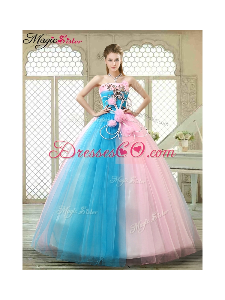 Fashionable Hand Made Flowers Quinceanera Gowns with Strapless