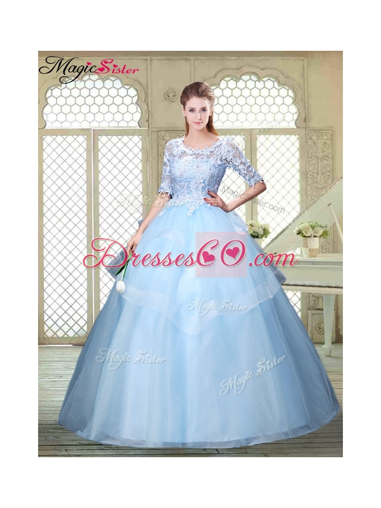 Hot Sale Half Sleeves Scoop Quinceanera Dress with Lace