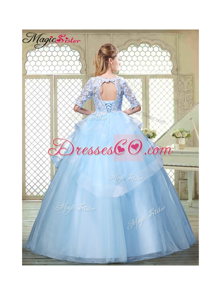 Hot Sale Half Sleeves Scoop Quinceanera Dress with Lace