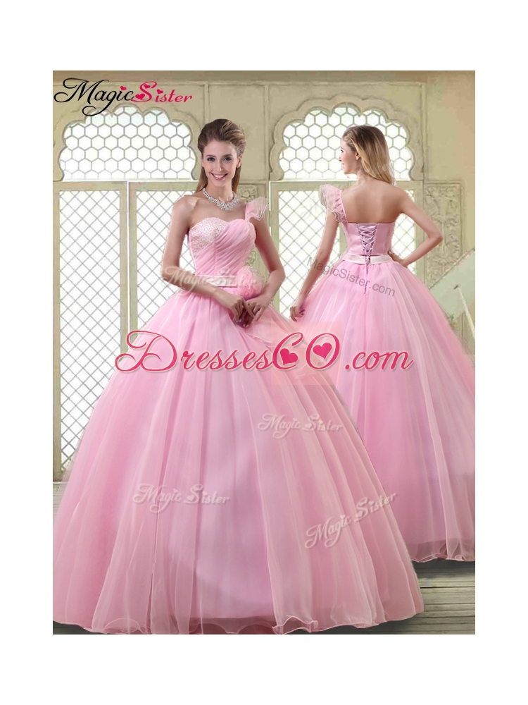Lovely Rose Pink Quinceanera Dress with One Shoulder
