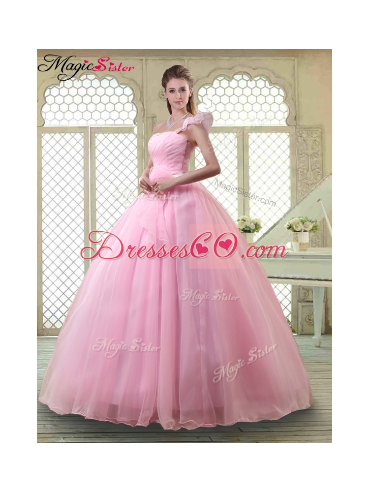 Lovely Rose Pink Quinceanera Dress with One Shoulder