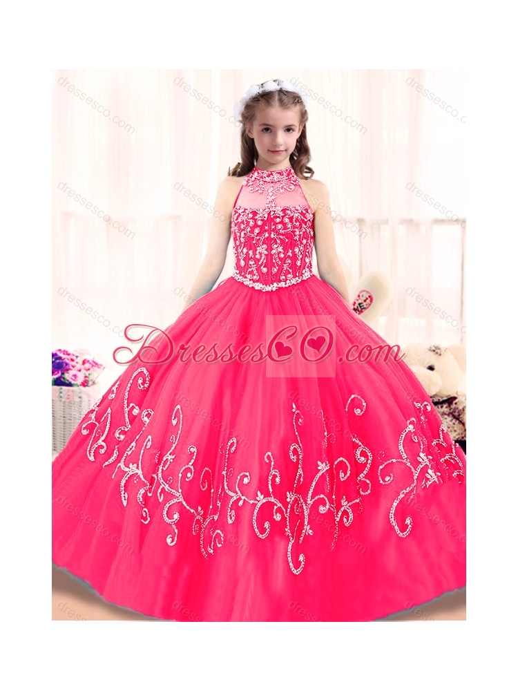 Lovely High Neck Little Girls Pageant Dress in Hot Pink