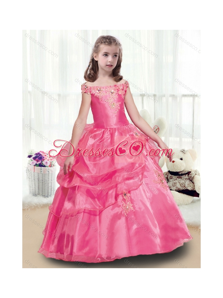 New Style Off the Shoulder Cheap Flower Girl Dress with Appliques
