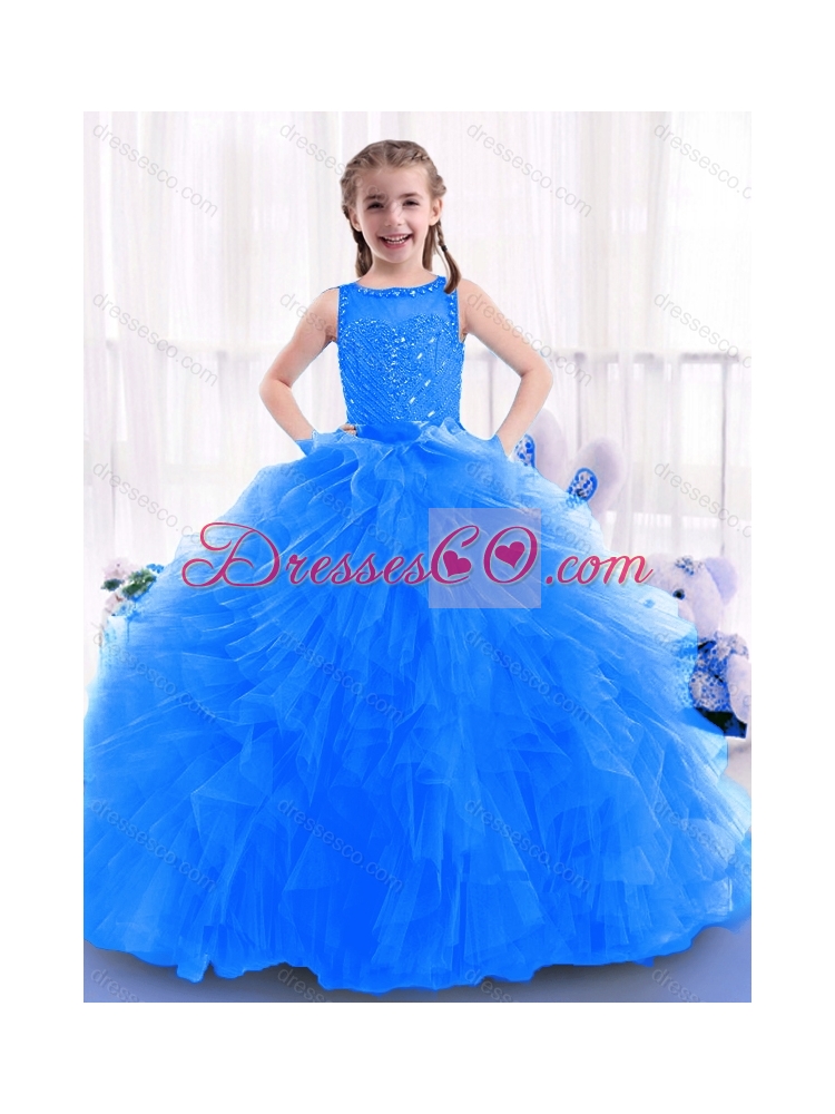 Fall Fashionable Blue Girls Party Dress with Ruffles and Beading