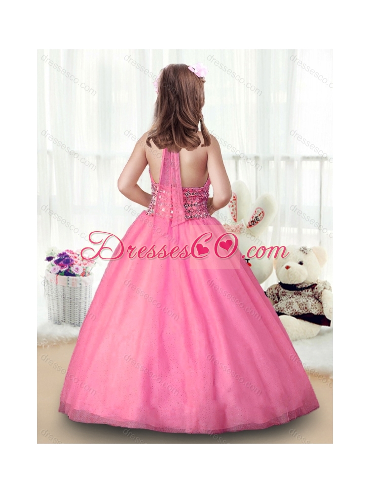 Popular Rose Pink Halter Top Little Girl Pageant Dresses