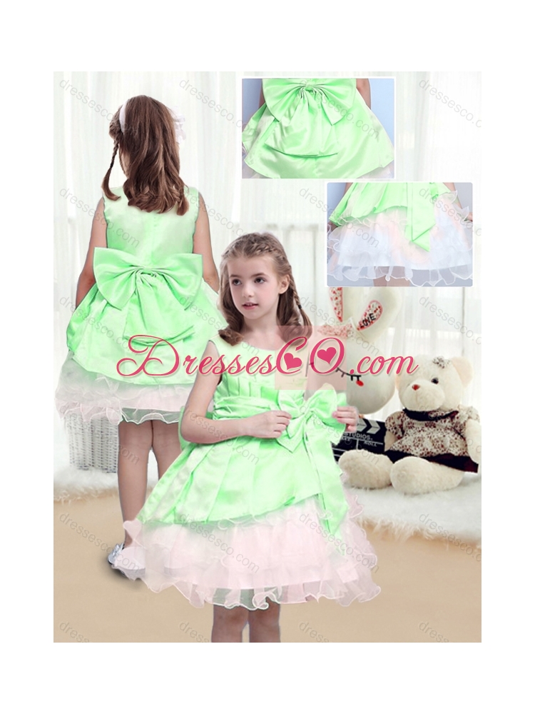 Beautiful A Line Scoop Mini Length Bowknot  Girls Party Dress in Multi Color