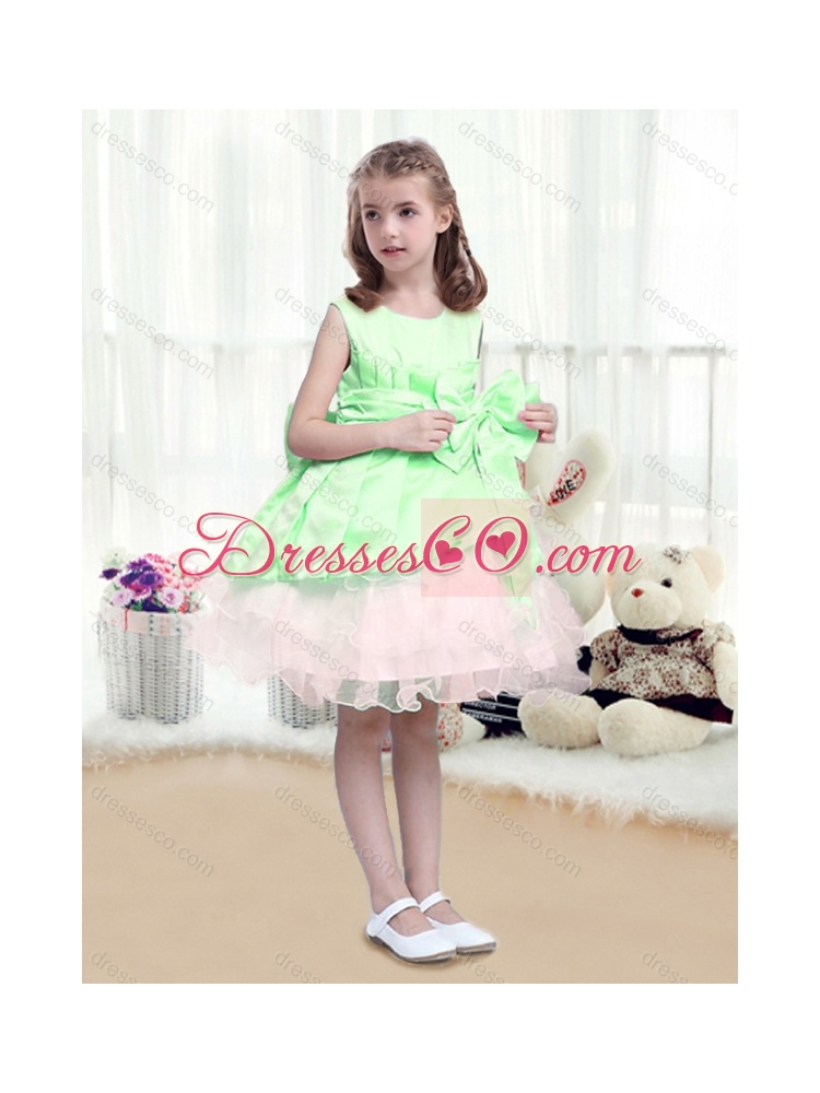 Beautiful A Line Scoop Mini Length Bowknot  Girls Party Dress in Multi Color