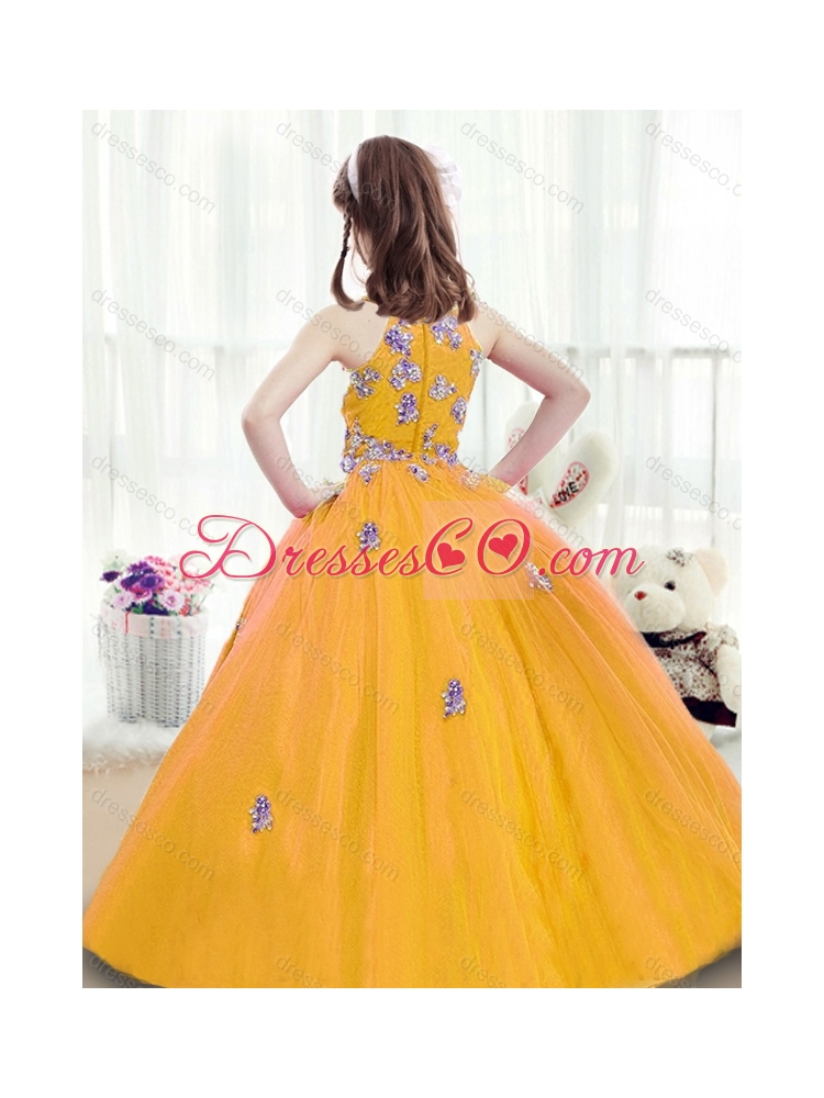 Wonderful High Neck MGirls Party Dress with Beading and Appliques for