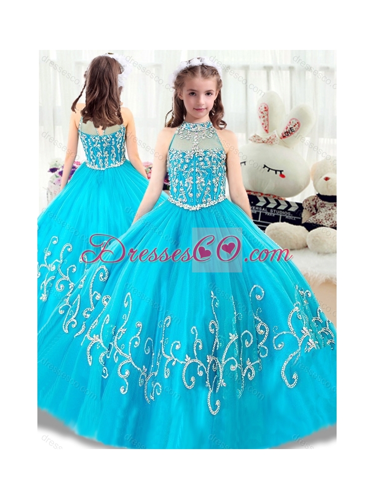 Cheap Beading Little girl Pageant Dress with High Neck