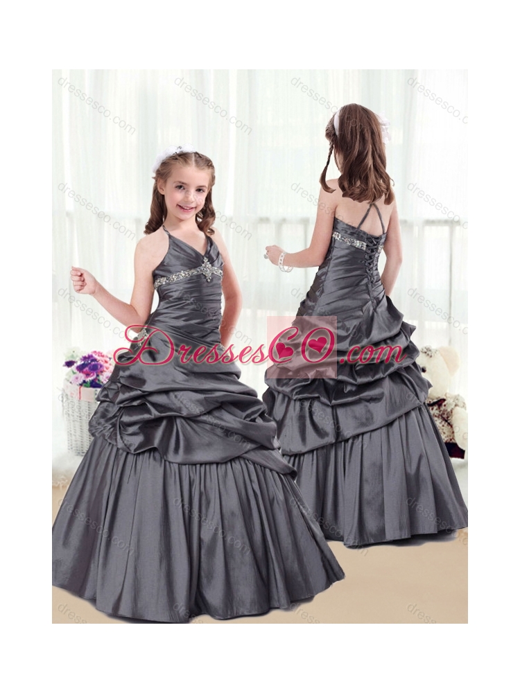Elegant Beading and Pick Ups Little Girl Pageant Dress in Grey