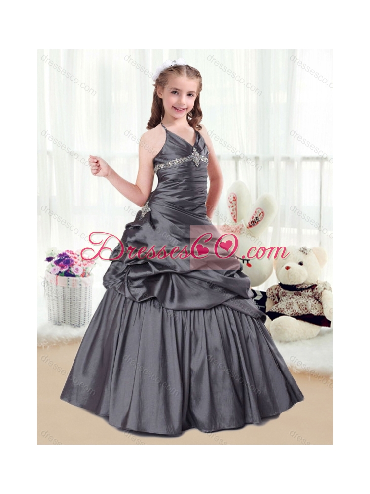 Elegant Beading and Pick Ups Little Girl Pageant Dress in Grey