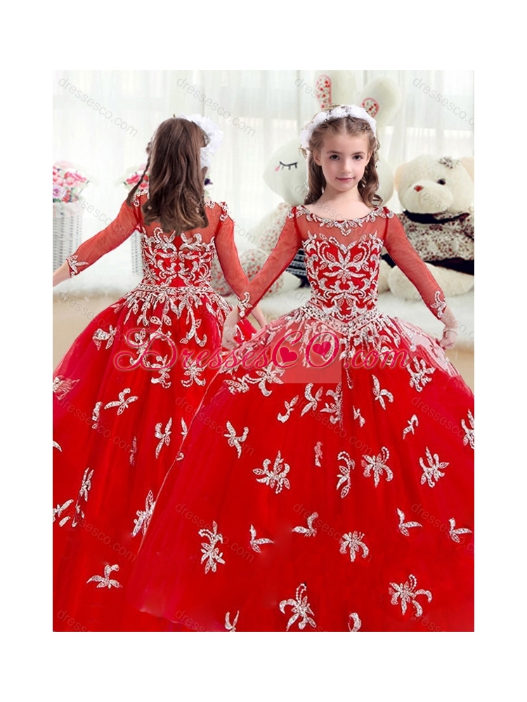 Elegant Scoop Red Little girl Pageant Dress with Beading
