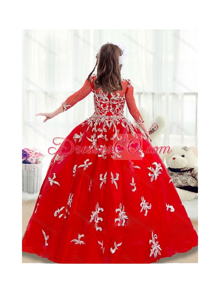 Elegant Scoop Red Little girl Pageant Dress with Beading