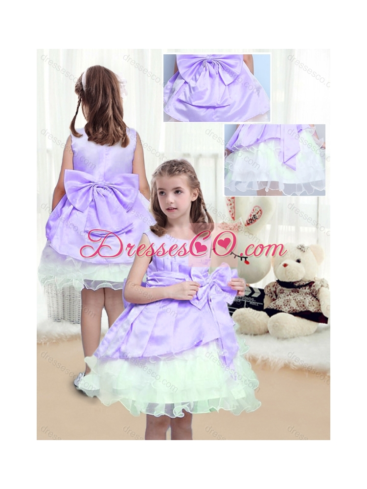 Lovely A Line Scoop Mini Length FLatest Flower Girl Dress with Bowknot
