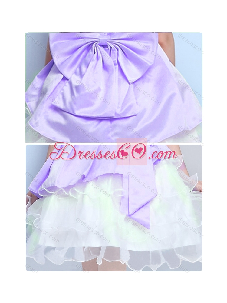 Lovely A Line Scoop Mini Length FLatest Flower Girl Dress with Bowknot