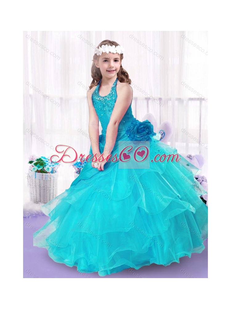 Modest Halter Top Little Girl Pageant Dress with Ball Gown
