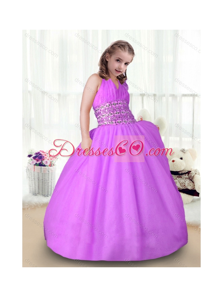 New Arrivals Ball Gown Latest Flower Girl Dress with Beading
