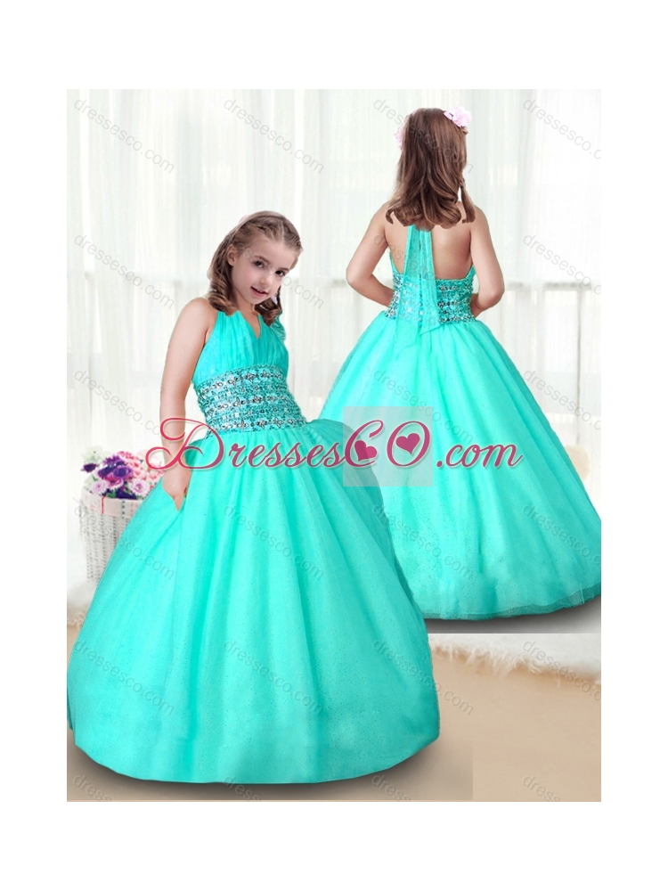 New Style Apple Green Little Girl Pageant Gowns with Beading